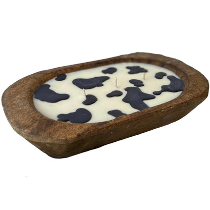 Dough Bowl Candle - Oval - Black & White Cow Print