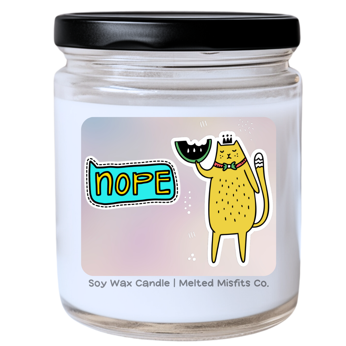 Nope Cat Candle - Stoic Cat with Crown & Watermelon | Handpoured Soy Wax | Custom Scents - Melted Misfits