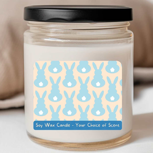 Bunny Print Peach/Blue - Easter 8oz Jar Candle (#101)