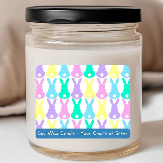 Bunny Print Pastel Pink/Blue/Mint/Yellow - Easter 8oz Jar Candle (#111)