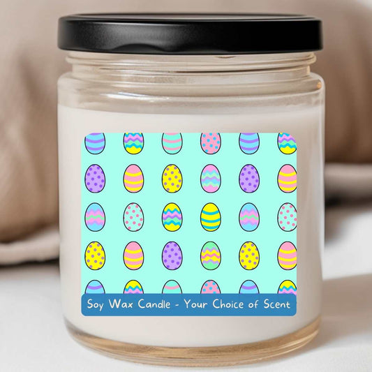 BRIGHT TEAL Cartoon Egg Grid - Easter 8oz Jar Candle (#133)