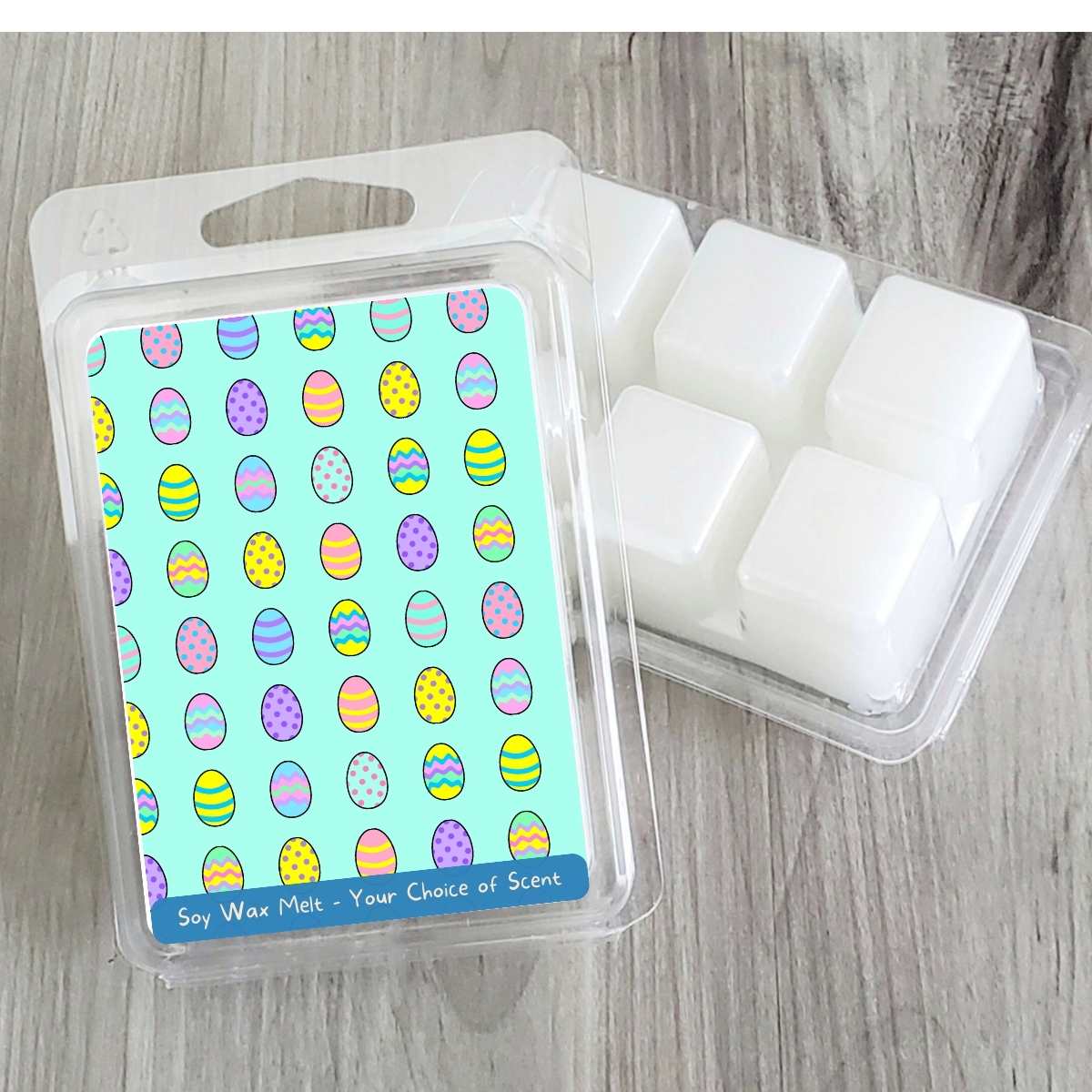 BRIGHT TEAL Cartoon Egg Grid - Easter Soy Wax Clamshell (#134)