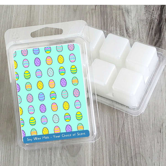 BRIGHT TEAL Cartoon Egg Grid - Easter Soy Wax Clamshell (#134)