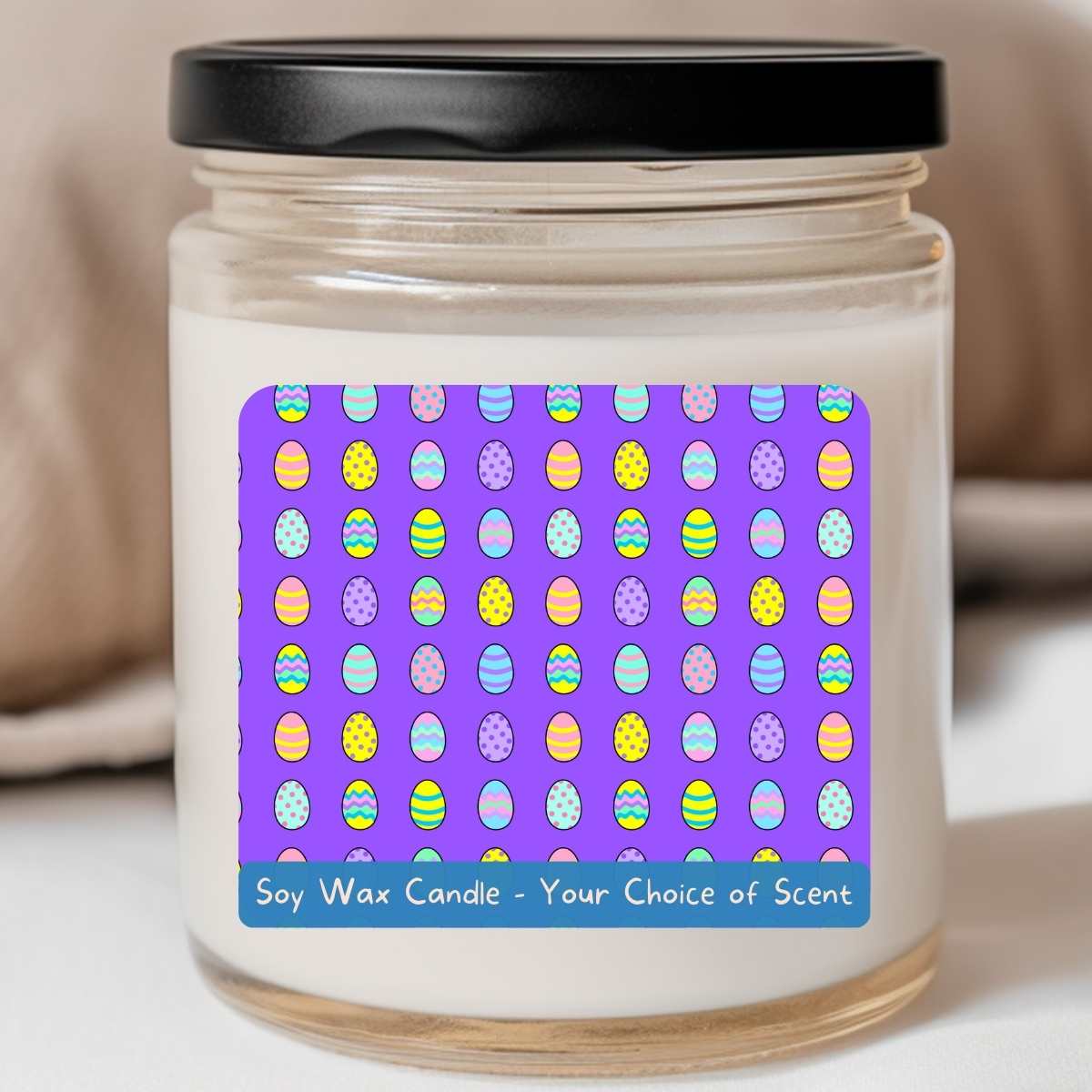 BRIGHT PURPLE Cartoon Egg Grid - Easter 8oz Jar Candle (#135)