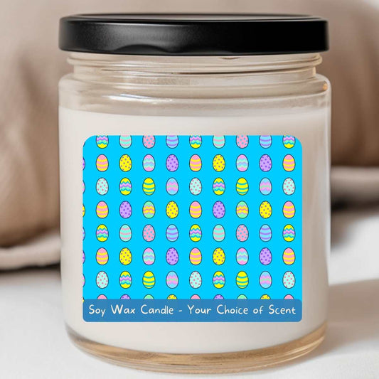 AQUA BLUE Cartoon Egg Grid - Easter 8oz Jar Candle (#149)