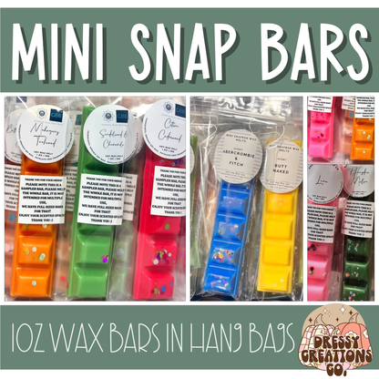 Snap Bar Wax Melts - Mini 1oz - In Hang Bags !MOQ 12!